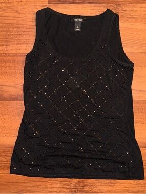White House Black Market Black Sequin Grid Tank Top
